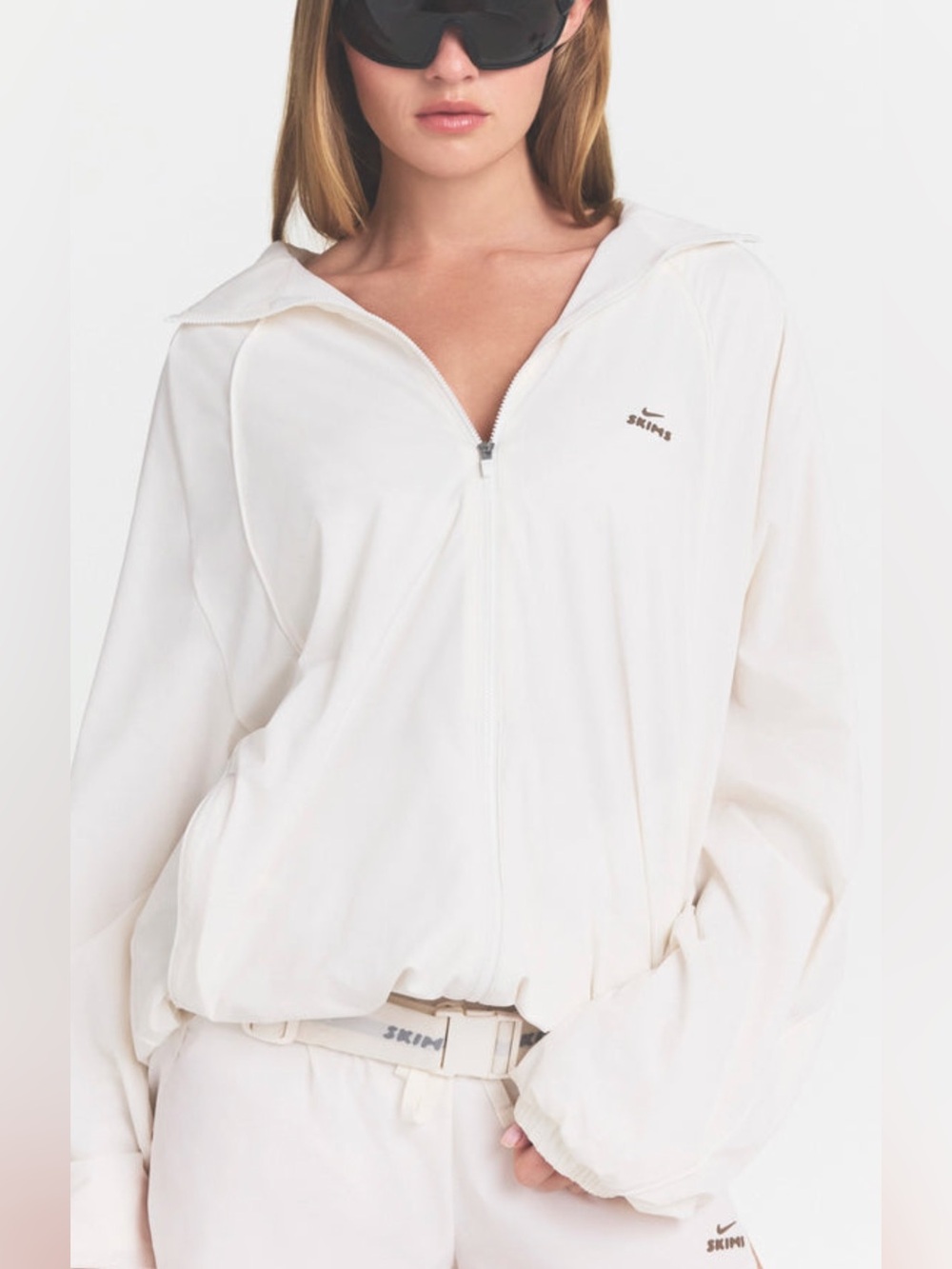 NWT NikeSKIMS Stretch Nylon Oversized Track Jacket in Ivory